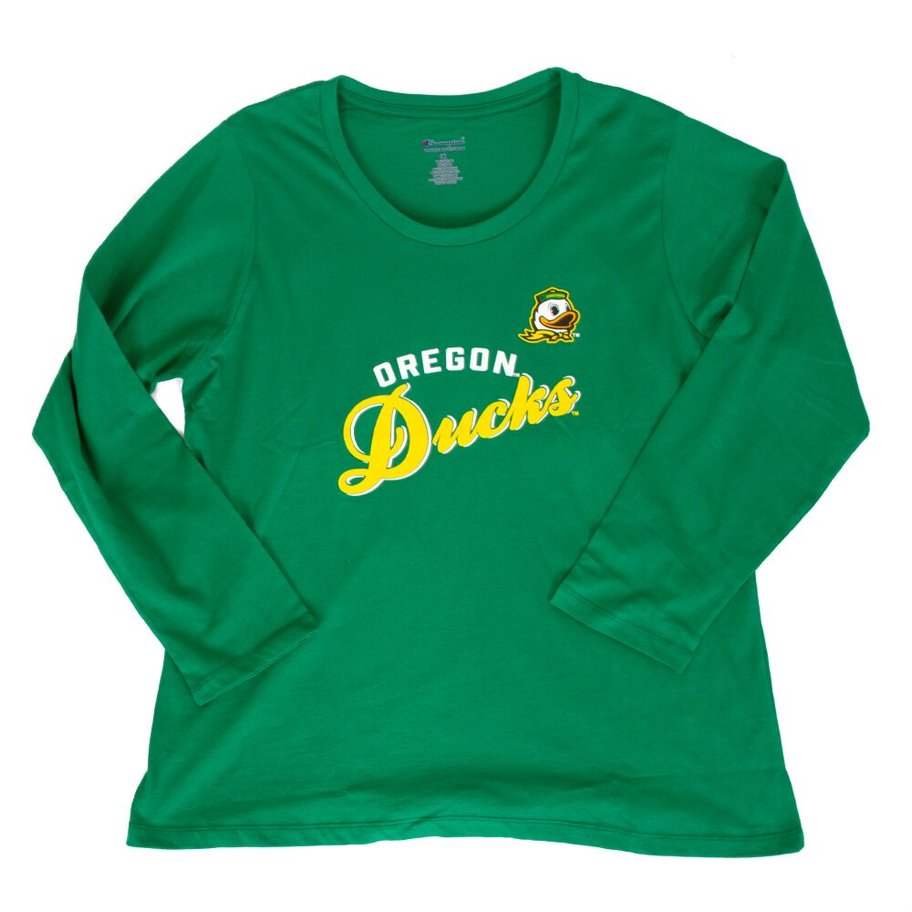 Arched Oregon, Champion, Green, Scoop Neck, Cotton, Women, Long sleeve, T-Shirt, 959479